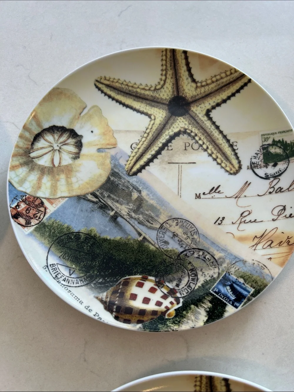 Pottery Barn-Coastal Curiosity Plate Featuring Postcard Design